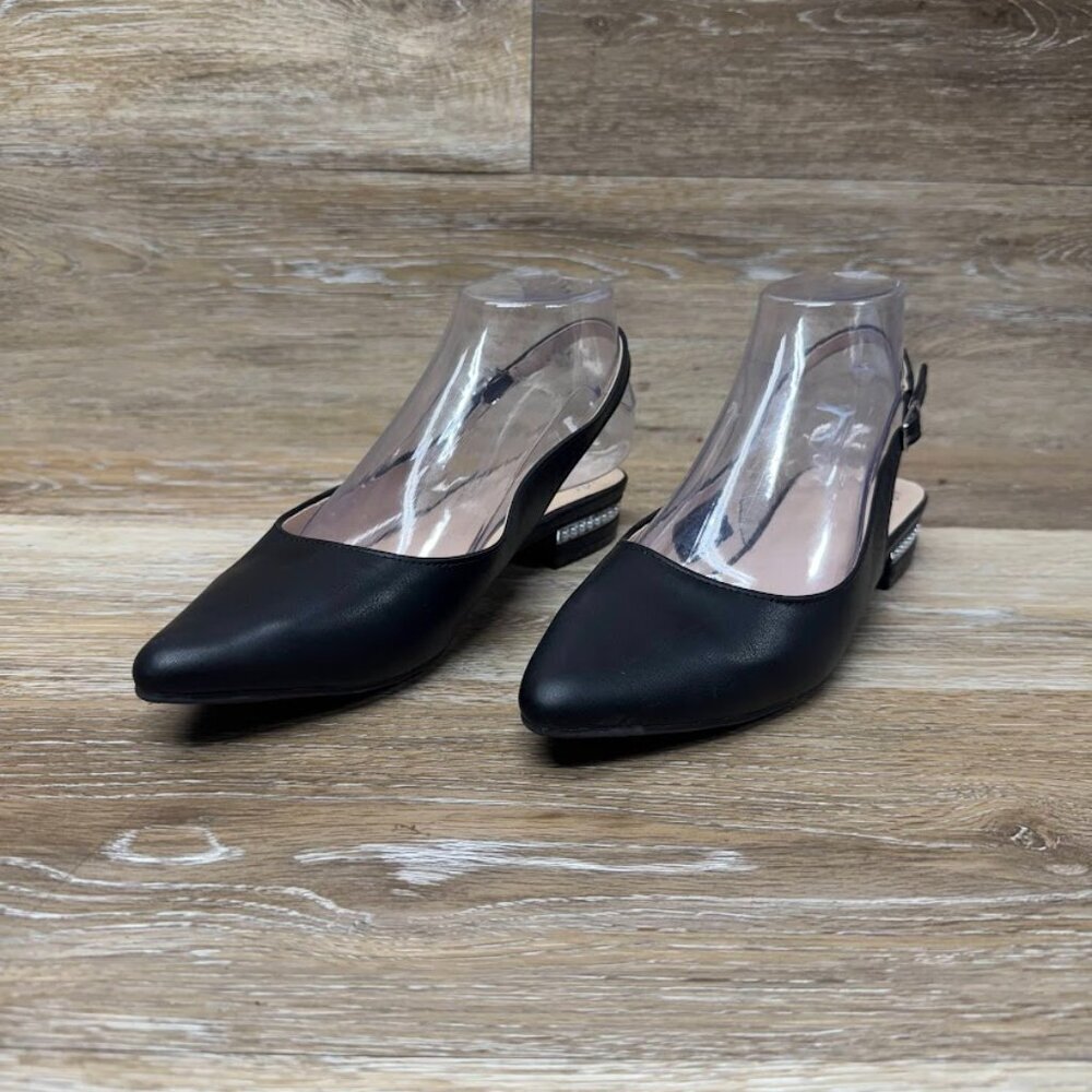 Jones New York Quilsa Black Slingback Flats with Pearl Accents Women's Size 7